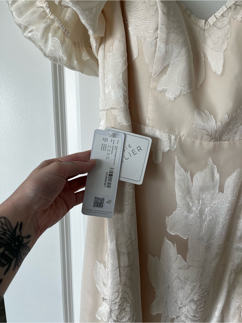 Azazie Misha Ivory Puff-Sleeve Midi Dress with Front Slit - Picture 6 of 10